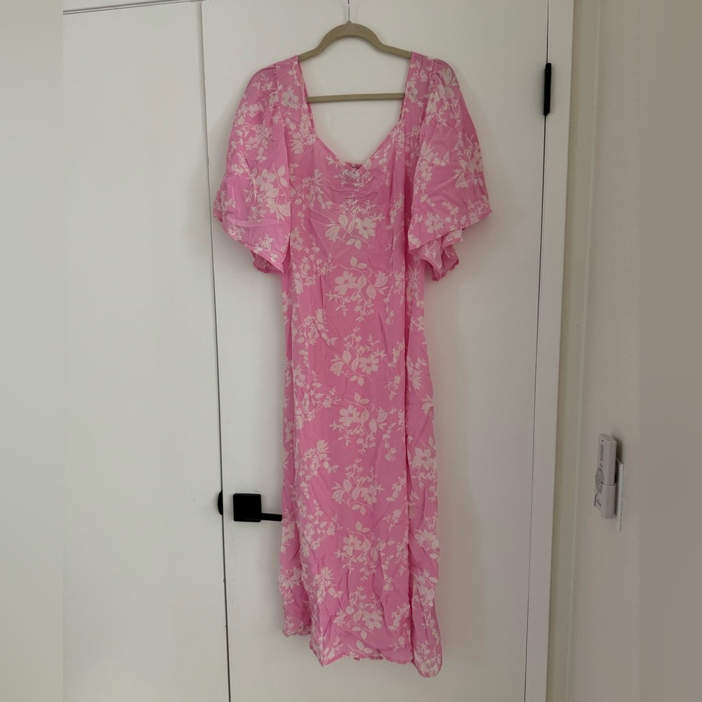 Pink floral midi dress (L)